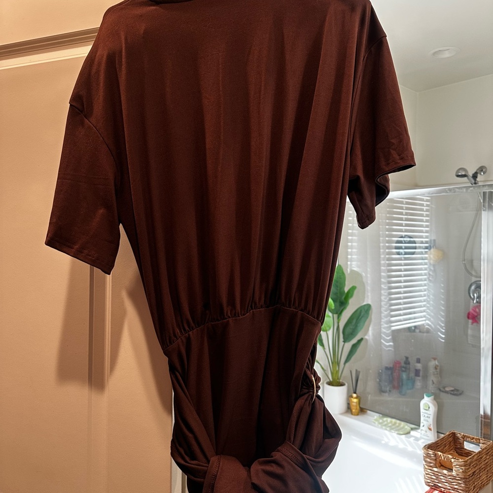 Brown Mini Dress with Tie Detail